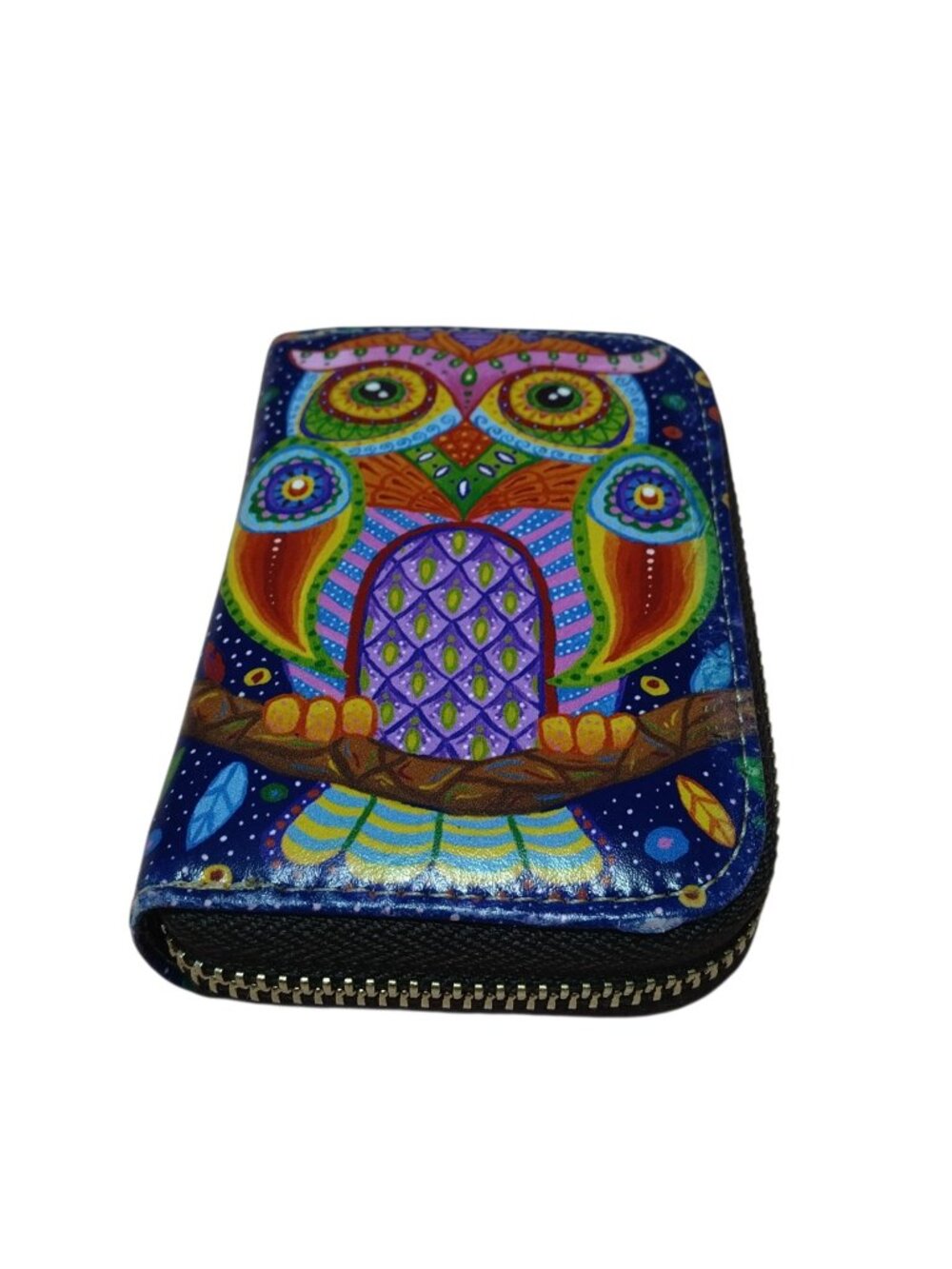 Aphison Owl Zip Around Card Wallet Leather Colorful Boho Contemporary New